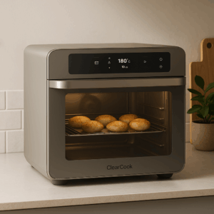 ClearCook Elegance V8 – Glasdesign-Multiofen mit AI-Sichtgarsteuerung & Rezeptprojektion